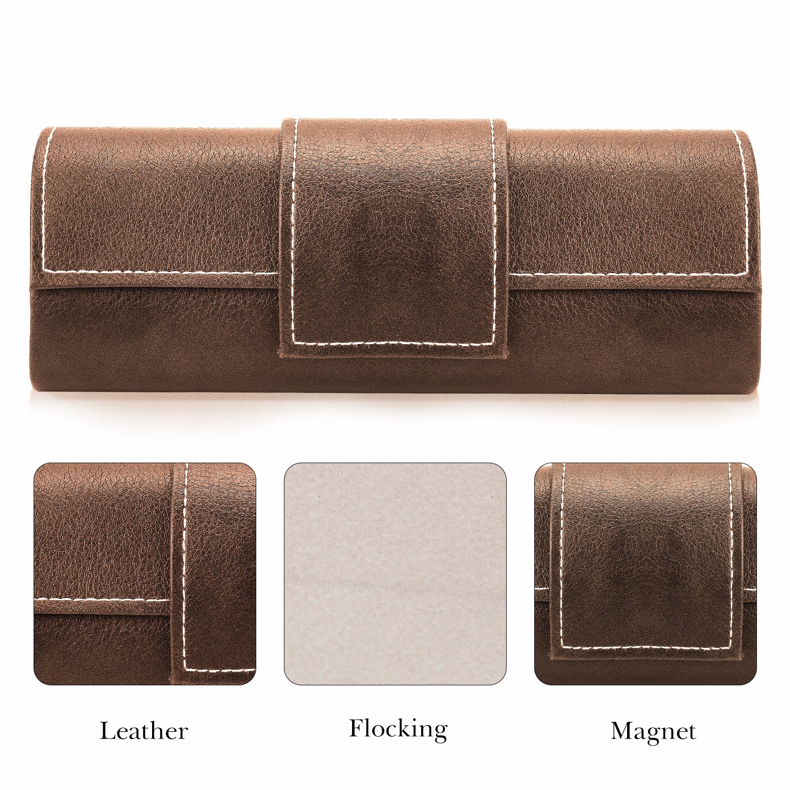 Extra Large Hard Shell Sunglasses Case, Jazz Brown Vegan Leather Eyewear Storage Organizer Compatible with Gucci GG0981S Prada PR 15W/ PR 24Z Versace VE4473U/VE4478U/VE4479U
