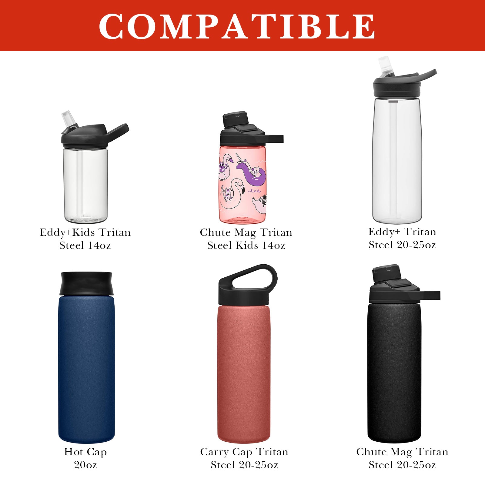 Linkidea 2 Pack Water Bottle Boot Compatible with CamelBak Eddy+20oz/25oz, Chute Mag 20oz/25oz, Carry Cap, Silicone Anti-Slip Bottle Bottom Bumper Protector (Red)