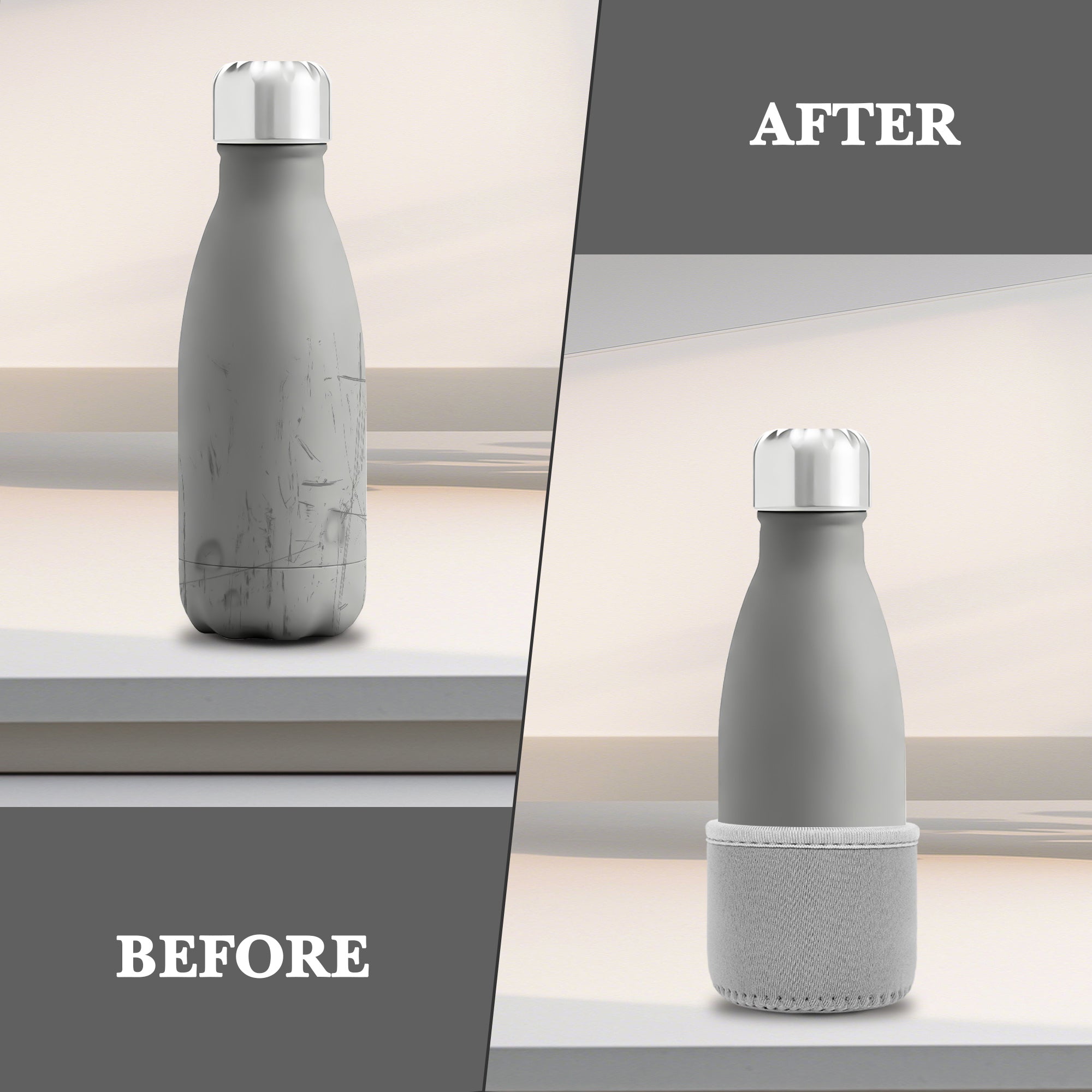 Linkidea 2 Pack Water Bottle Boot Compatible with 9oz/12oz/17oz Swel ORIGINAL, BJPKPK, MIRA Cascade Cola Shaped Bottles, Neoprene Bottle Bottom Bumper Protector (Grey)
