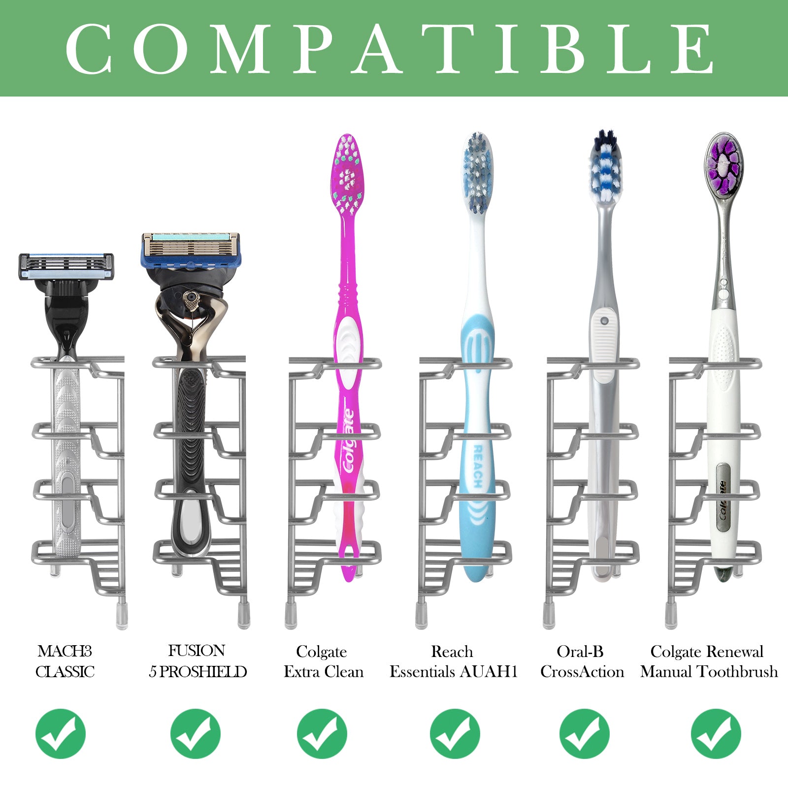 Linkidea Stainless Steel Self-Adhesive Toothbrush Holder, Countertop/Wall Mount 3 Slots Toothpaste Stand Organizer Compatible with Colgate Extra Clean, Oral-B CrossAction (Brushed Nickel)