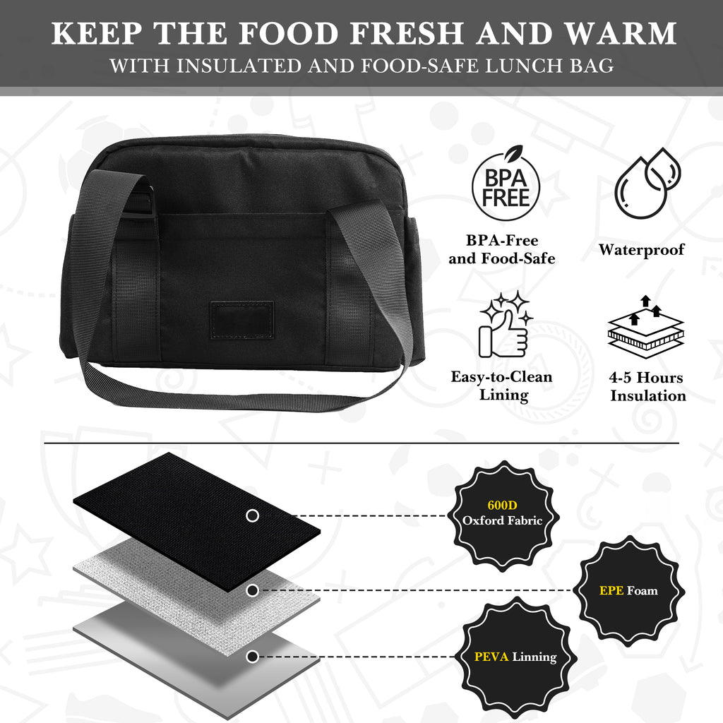 Linkidea Carrying Bag for Electric Heated Lunch Box, Compatible with Crock Pot 28oz, DUPASU 60.8oz, Aotto 32oz, LUNCHEAZE 0.9L, Cordless 1.2L, 1.6L Electric Heated Lunch Box (Black)