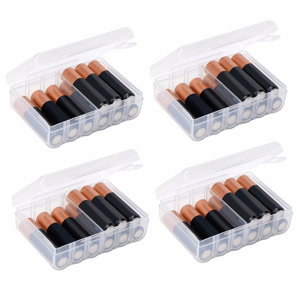 Linkidea 4 Packs Small AAA Battery Storage Organizer Box, 12 AAA Battery Storage Box, WaterProof Portable Battery Organizer with Rope Hole