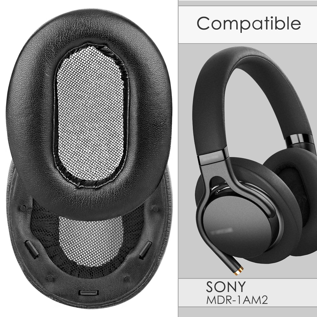 Replacement Ear Pads for SONY MDR-1AM2, MDR-1AM2/B Headphones Ear Cushions, Headset Earpads (Protein Leather / Black)