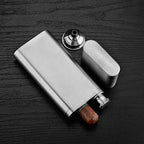 Linkidea 2oz Stainless Steel Hip Flask with Cigar Tube and Funnel, Portable Travel Case Fits 50 Ring Gauge, Gift for Men (Silver)