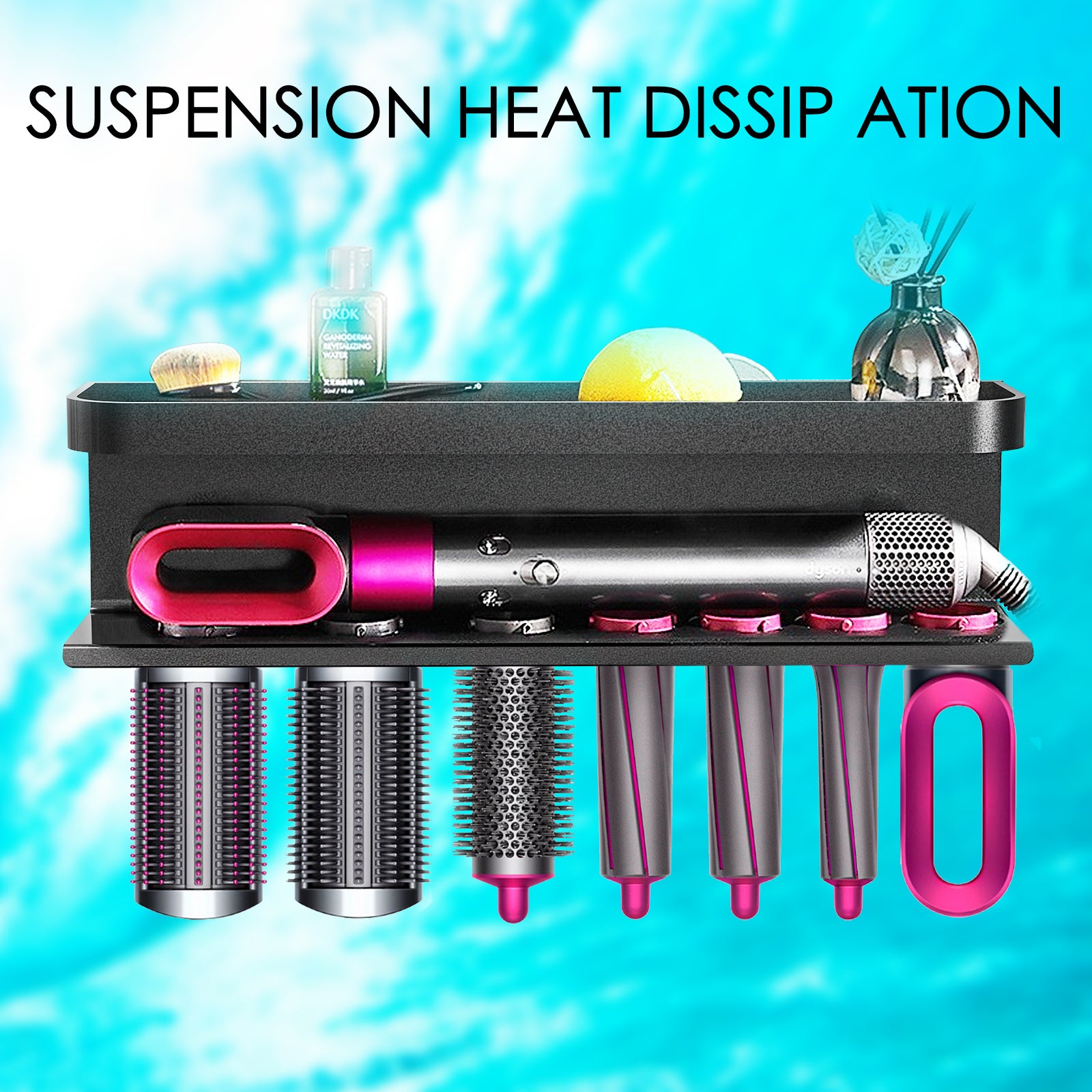 Linkidea Wall Mounted Stand Compatible with Dyson Airwrap, Hair Curling Iron Accessories Holder for Home Counter Bathroom Organizer (Black)