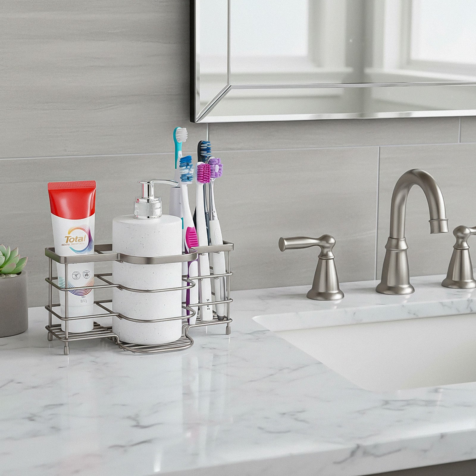 Linkidea Stainless Steel Electric Toothbrush Stand for Shower Bathroom, Wall Mounted Tooth Brush Holder, 7 Slots Multifunctional Organizer for Razor, Shaver, Comb