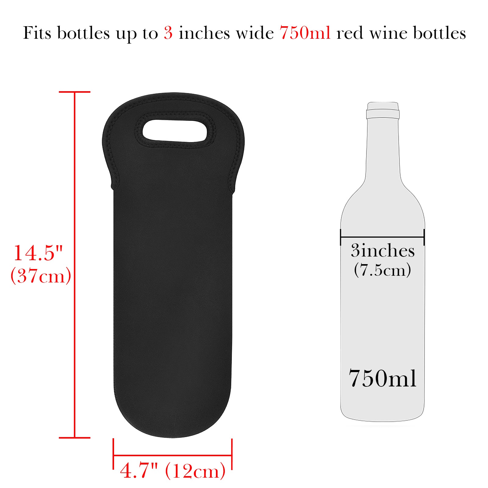 Linkidea Insulated Cooler Bag for Travel, Portable Waterproof Neoprene Grape Wine Bottle Tote, Picnic Beverage Holder with Secure Grip (Black)