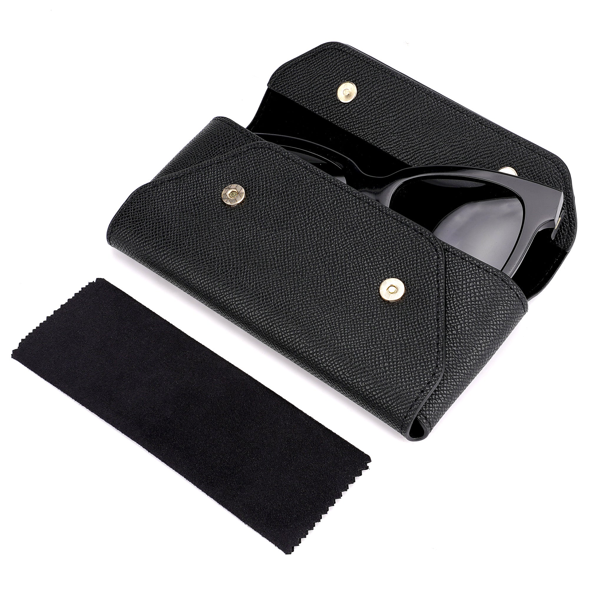 Extra Large Sunglasses Pouch Case, Vegan Leather Sun Glasses Organizer Soft Bag Compatible with Gucci GG0595S GG0875S GG0351S GG1087S RayBan RB4840S RB2132 RB3707 (XL, Black)