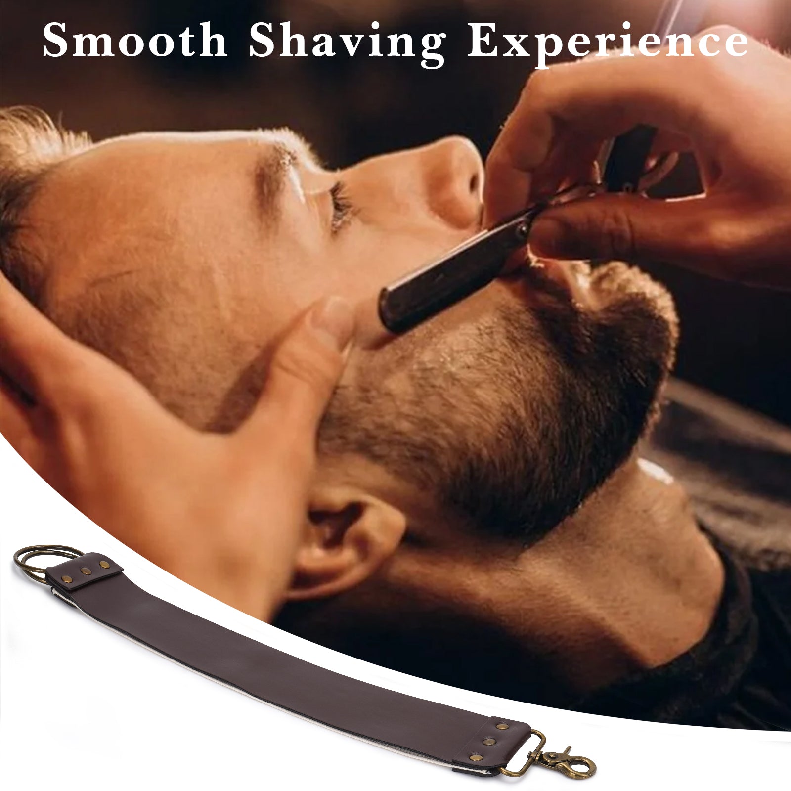 Linkidea Straight Razor Sharpening Strop, Dual-Sided Leather & Canvas Shaving Belt with Swivel Clasp for Barber & Home Use (Brown)