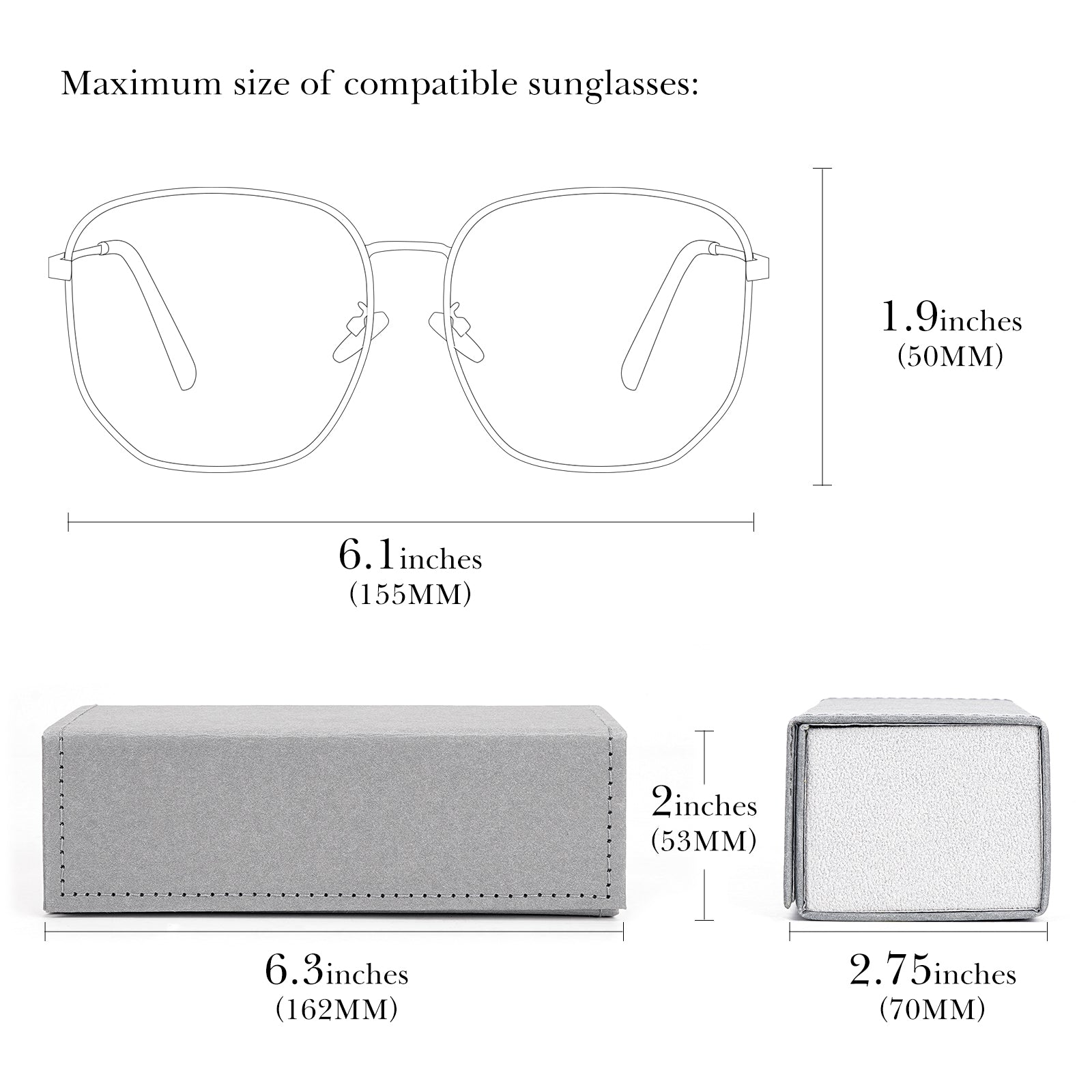Extra Large Hard Shell Sunglasses Case, Kraft Paper Sun Glasses Storage Bag Pouch Organizer Compatible with Gucci GG0529S GG0941S Balenciaga BB0041S BB0229S (XL, Grey)