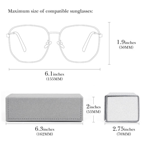 Extra Large Hard Shell Sunglasses Case, Kraft Paper Sun Glasses Storage Bag Pouch Organizer Compatible with Gucci GG0529S GG0941S Balenciaga BB0041S BB0229S (XL, Grey)