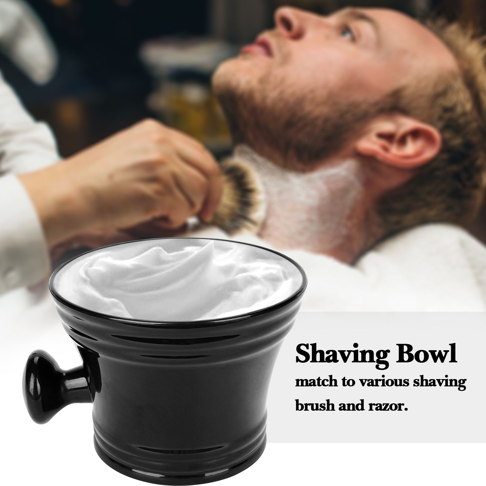 Linkidea Plastic Shaving Bowl with Handle, Deep Textured Wet Shaving Cup, Traditional Wet Shaving Shaving Mug (Black)
