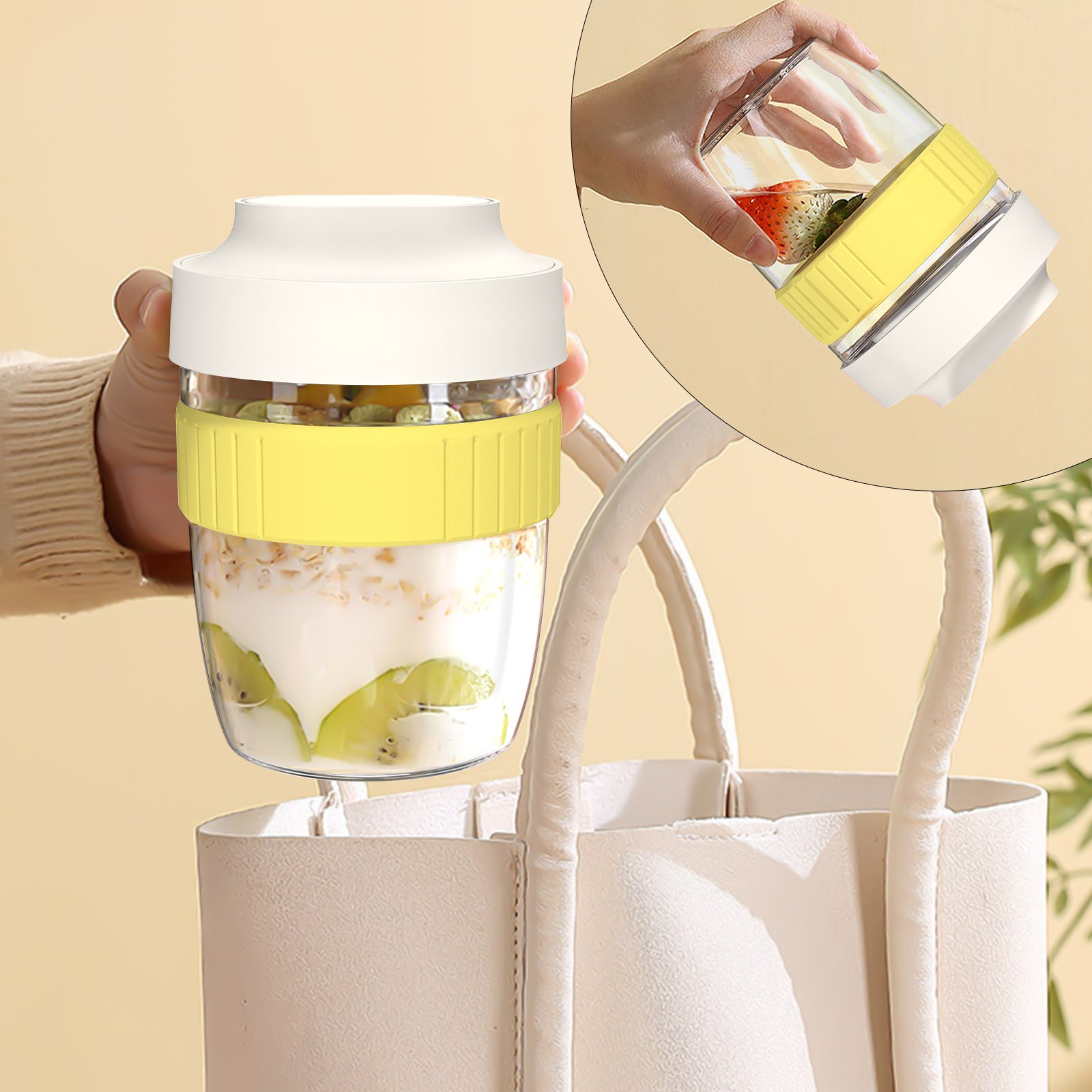 Linkidea Overnight Oats Containers with Lids, 19.2 oz Airtight Plastic Yogurt Cups with Spoons and Lids, Portable Overnight Oats Container for Milk, Cereal, Fruit, Yogurt, Fits Work/Picnic (White)