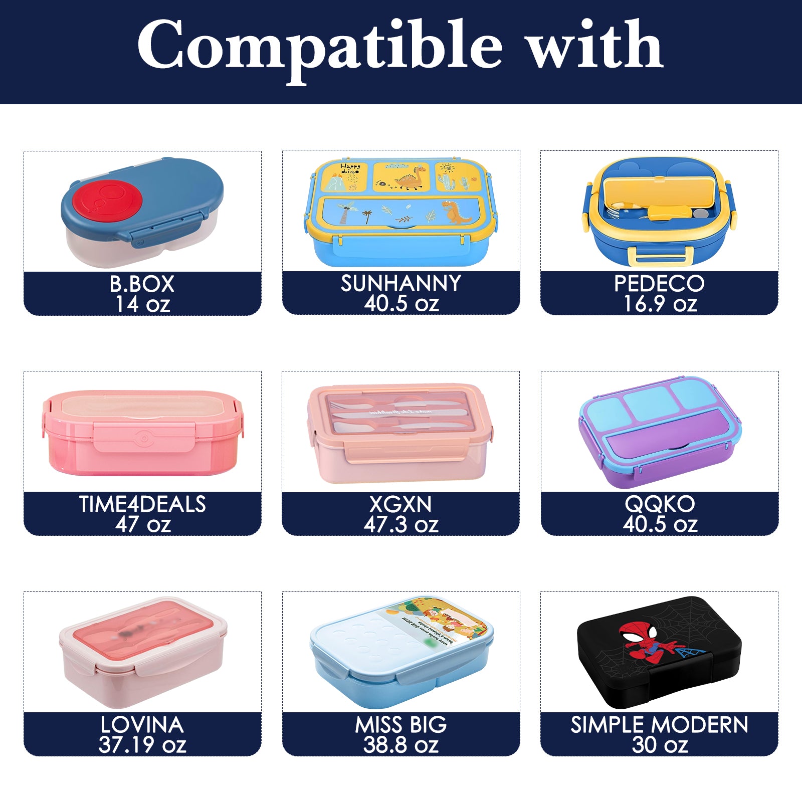 Linkidea Lunch Bag, Large Capacity Lunch Tote Bag with Hand Strap, Reusable Lunch Box Bag for Picnic, Outdoor, Compatible with B.Box, Sunhanny, Pedeco, QQKO, Xgxn Lunch Box (Navy Blue)