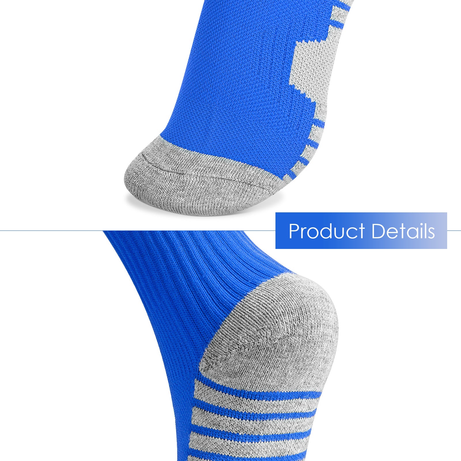 Linkidea Kids Soccer Socks with Shin Guards, 2 Pairs Breathable Knee High Socks with Lightweight Shin Pads, Long Sleeve Cushion Socks for Child 4-6 Years Over the Calf Soccer Socks (Blue, S)
