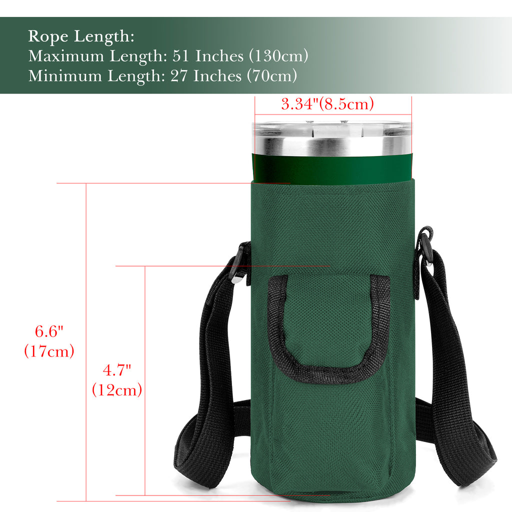 Linkidea Tumbler Carrier with Strap Compatible with YETI Rambler Tumbler 20oz, IRON °FLASK Classic Tumbler 2.0 20/24oz, Coffee Mug Sling Bag Holder, Shoulder Strap with Pocket, Army Green