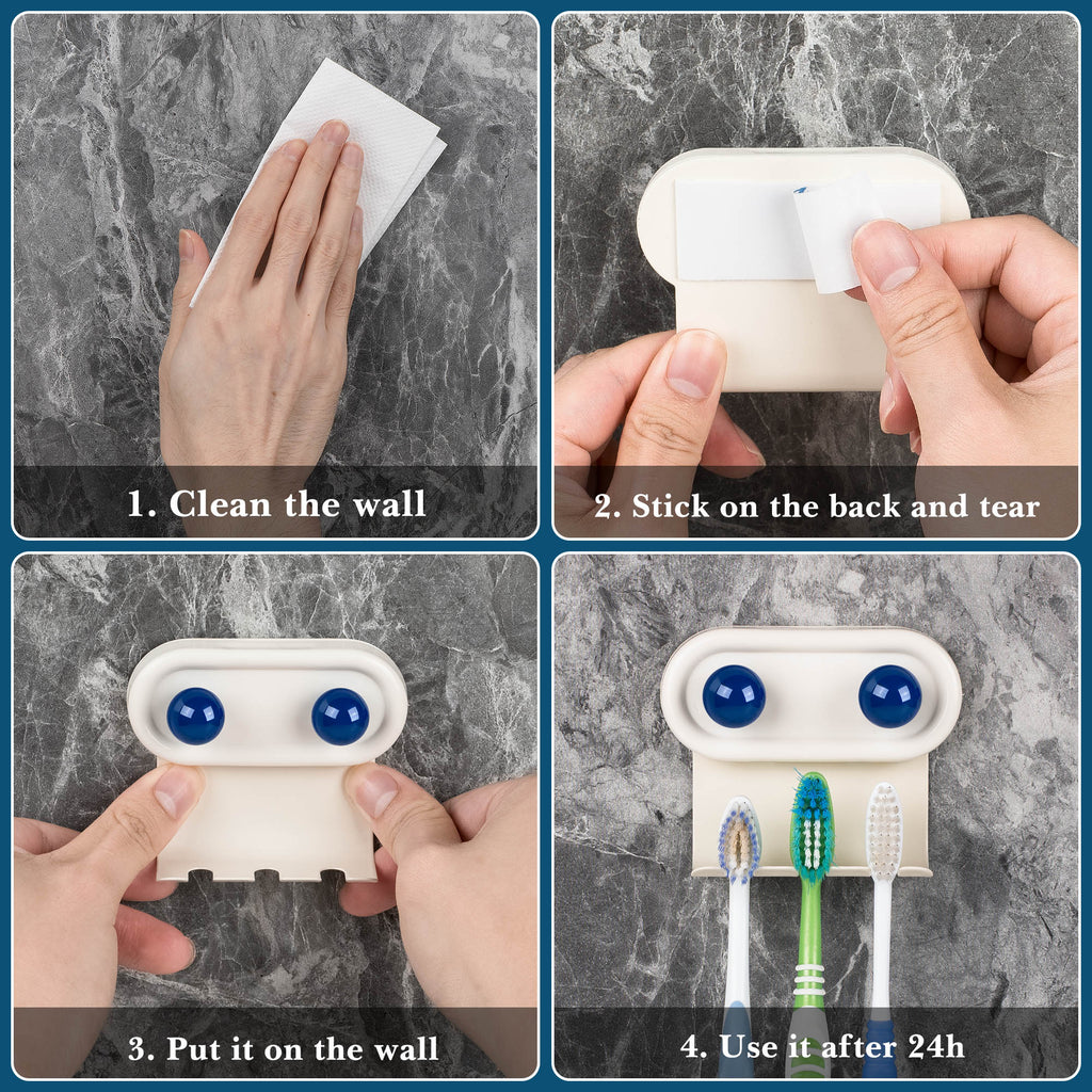 Linkidea 2 Pack Wall Mount Toothbrush Holder for Bathroom, 3 Slots Self Adhesive Iron Brush Hanger Compatible with Oral-B CrossAction, Colgate ExtraClean(Multi)