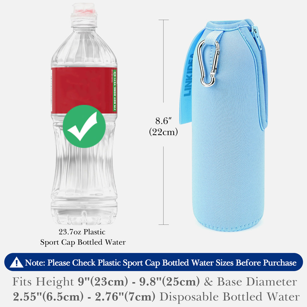 Linkidea Disposable Sport Cap Water Bottle Sleeve Compatible with 23.7 Fl Oz Arrowhead, Insulated Neoprene Plastic Bottled Water Cover with Lockable Zipper, Light Blue