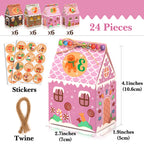 Linkidea 24 Pcs Christmas Gingerbread House Gift Boxes, Cute Holiday Candy & Treat Boxes for Family, Festive Party Gifts