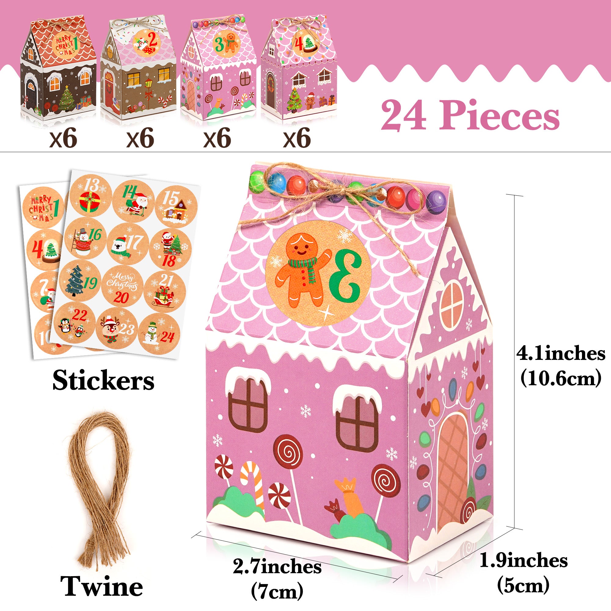 Linkidea 24 Pcs Christmas Gingerbread House Gift Boxes, Cute Holiday Candy & Treat Boxes for Family, Festive Party Gifts