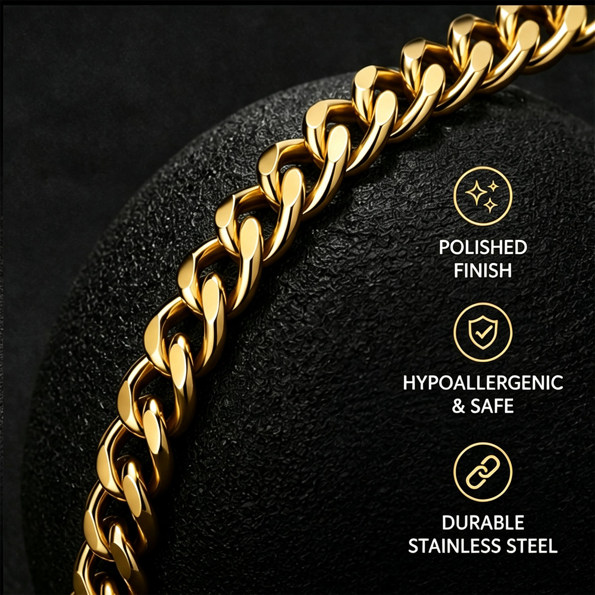Men's Stainless Steel Chain Bracelet, Adjustable 7-9 Inches Link Bracelet for Men, Durable Polished Wrist Jewelry for Everyday Wear