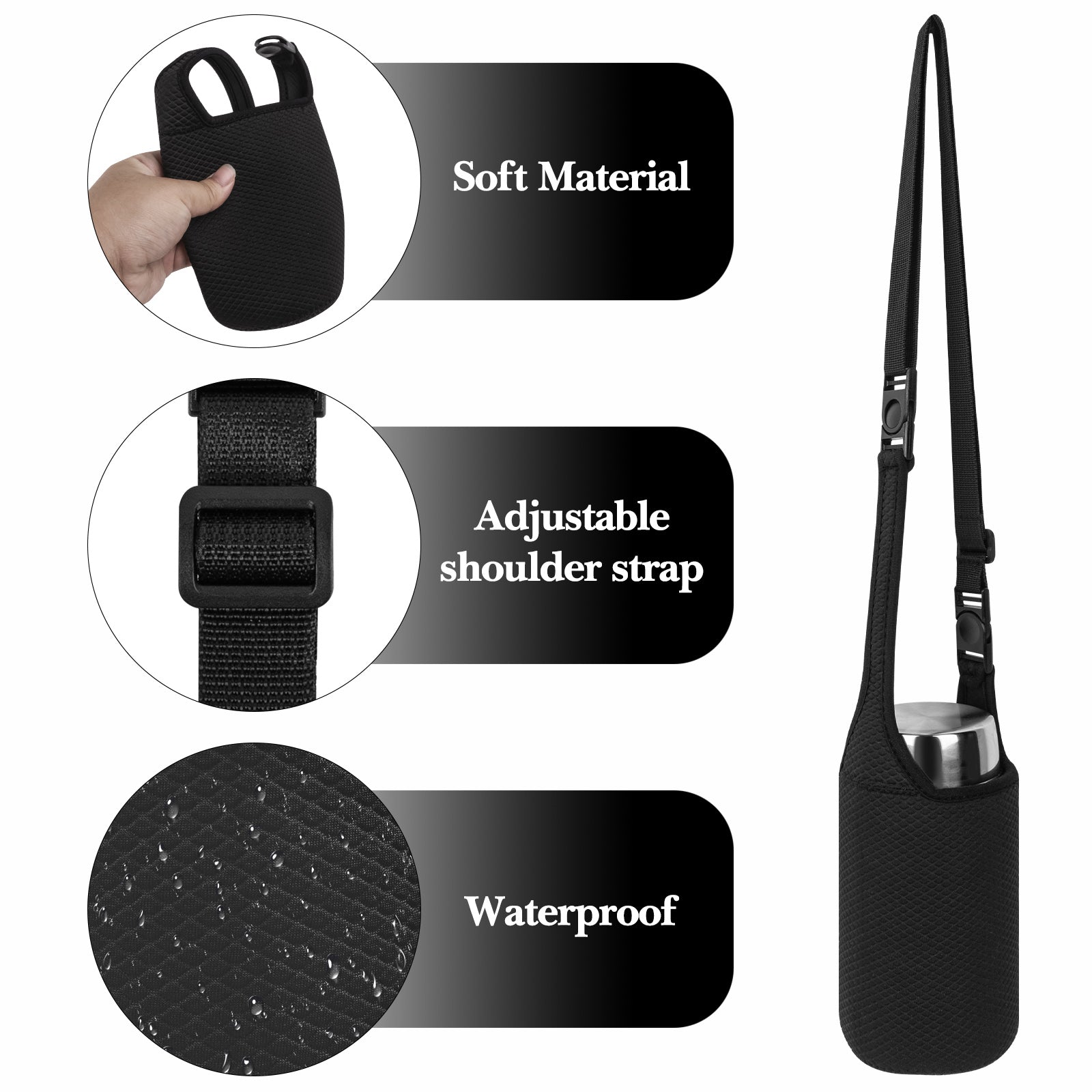 Linkidea Insulated Food Jar Carry Bag, Neoprene Small Lunch Bags for Women, 2 Ways Insulated Lunch Bags for Jar with Shoulder Strap, Compatible with Thermos 24 oz Food Jar (Black)