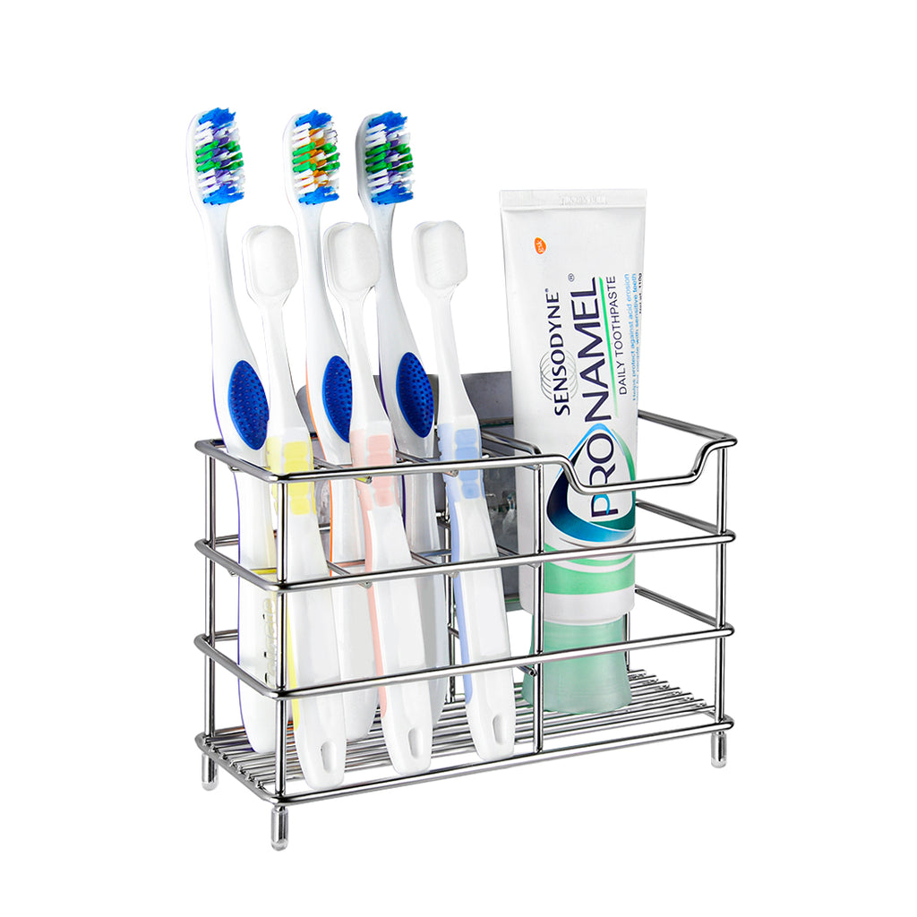 Linkidea Stainless Steel Toothbrush Holder Stand for Shower, Bathroom, Wallmount/Countertop 7 Slot Organizer Compatible with Colgate Extra Clean, Oral-B CrossAction