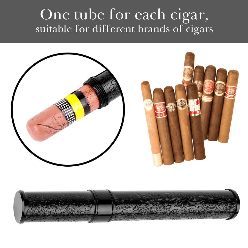 Linkidea Zinc Alloy Vintage Stripe Pattern Cigar Holder Case, Men's Airtight Single Tube, Portable Travel Cigar Case Compatible with 50 Ring Gauge Cigars (Black)