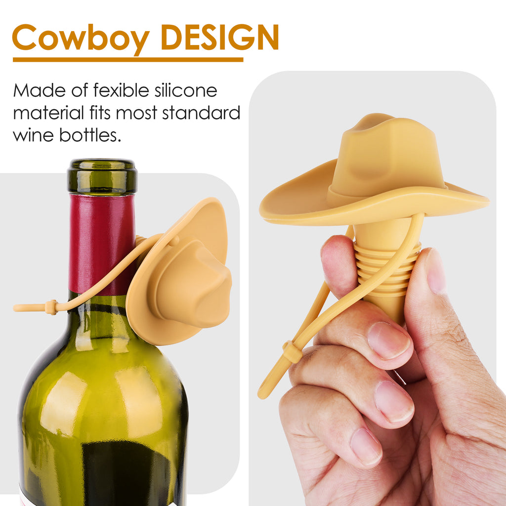Linkidea 2 Pack Silicone Cowboy Style Bottle Stoppers, Reusable Fun Cap Sealers to Keep Drinks Fresh, Unique Gifts for Boyfriend, Dad, Friends (Yellow)