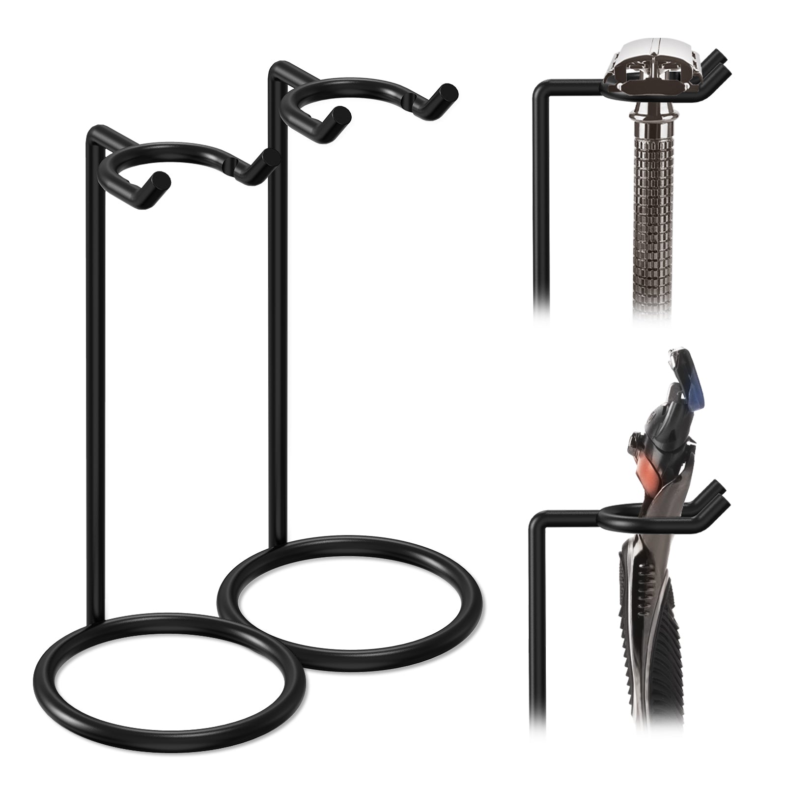Linkidea 2 Pack Stainless Steel Safety Razor Holder, Travel Shaving Stand, Compatible with Gillette Fusion 5, ProShield, Mach 3 Long Handle Razor (Black)
