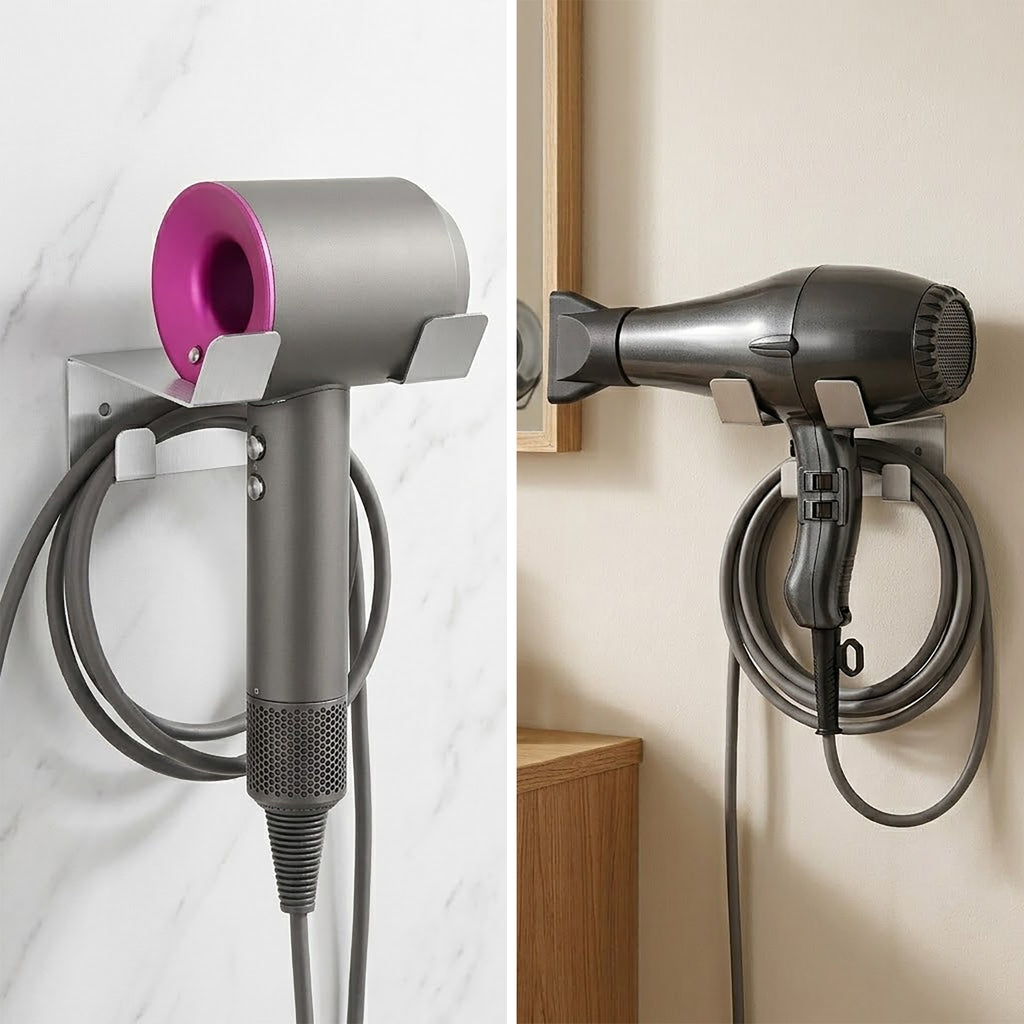 Linkidea Wall Mounted Hair Dryer Organizer for Bathroom, Stainless Steel Hair Tool Holder with Cord Storage, Compatible with Dyson Supersonic Origin/Nural and REVLON RVDR5264 (Silver)