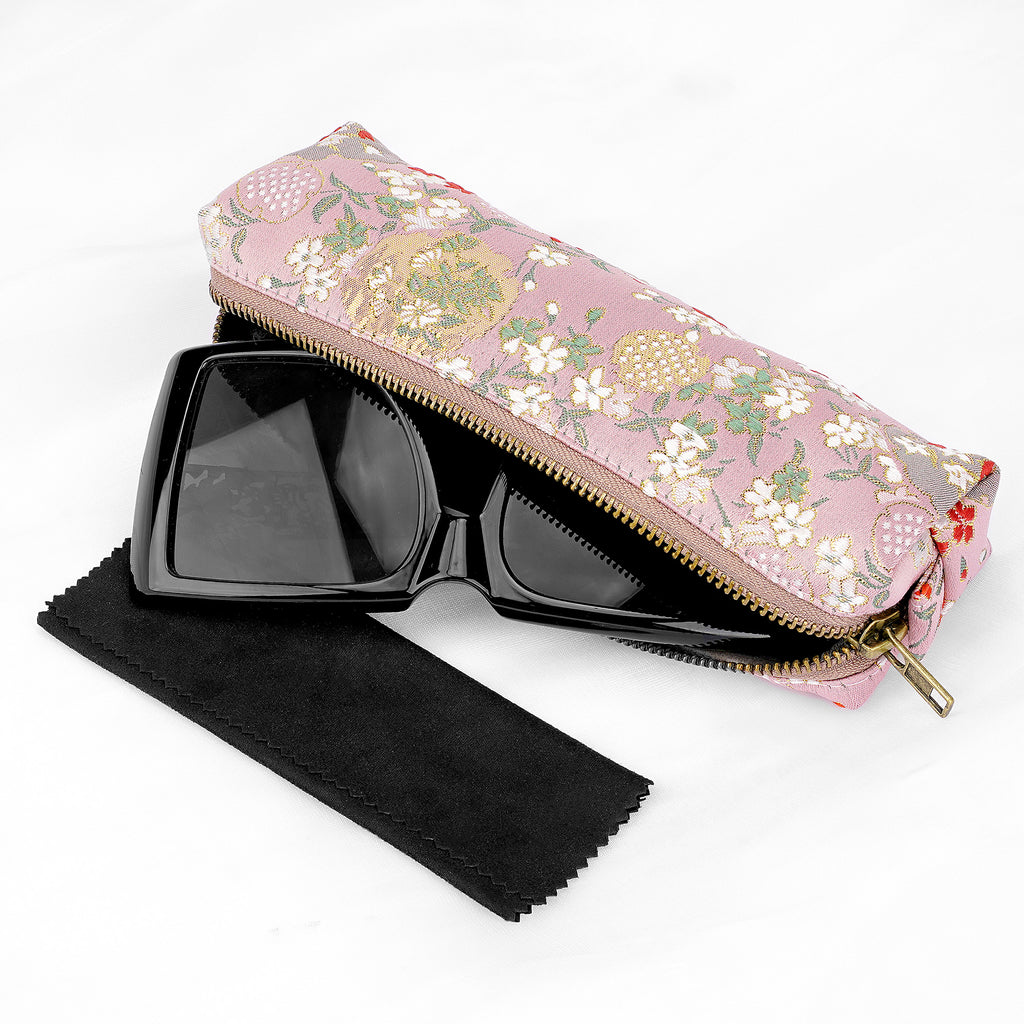 Extra Large Sunglasses Case, Protective Eyewear Storage Organizer Pouch Soft Bag Compatible with MOLSION MS3000 MS5060 MS3052 Persol PO3171S PO3166S PO3352S (Cotton-Linen, Pink)