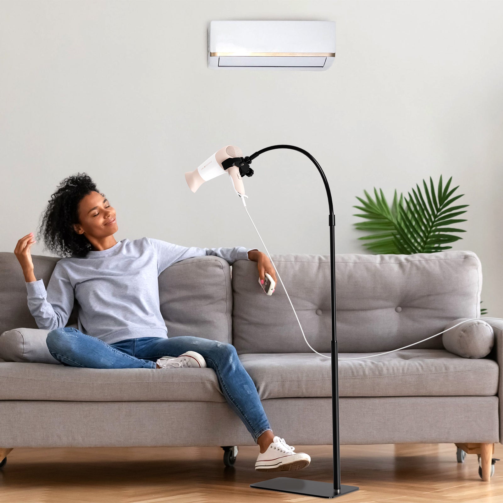 Linkidea Lazy Hair Dryer Stand, 360 Degree Rotating Blow Dryer Holder Hands-Free, Adjustable Height Hair Dryer Rack with Heavy Base for Home Salon