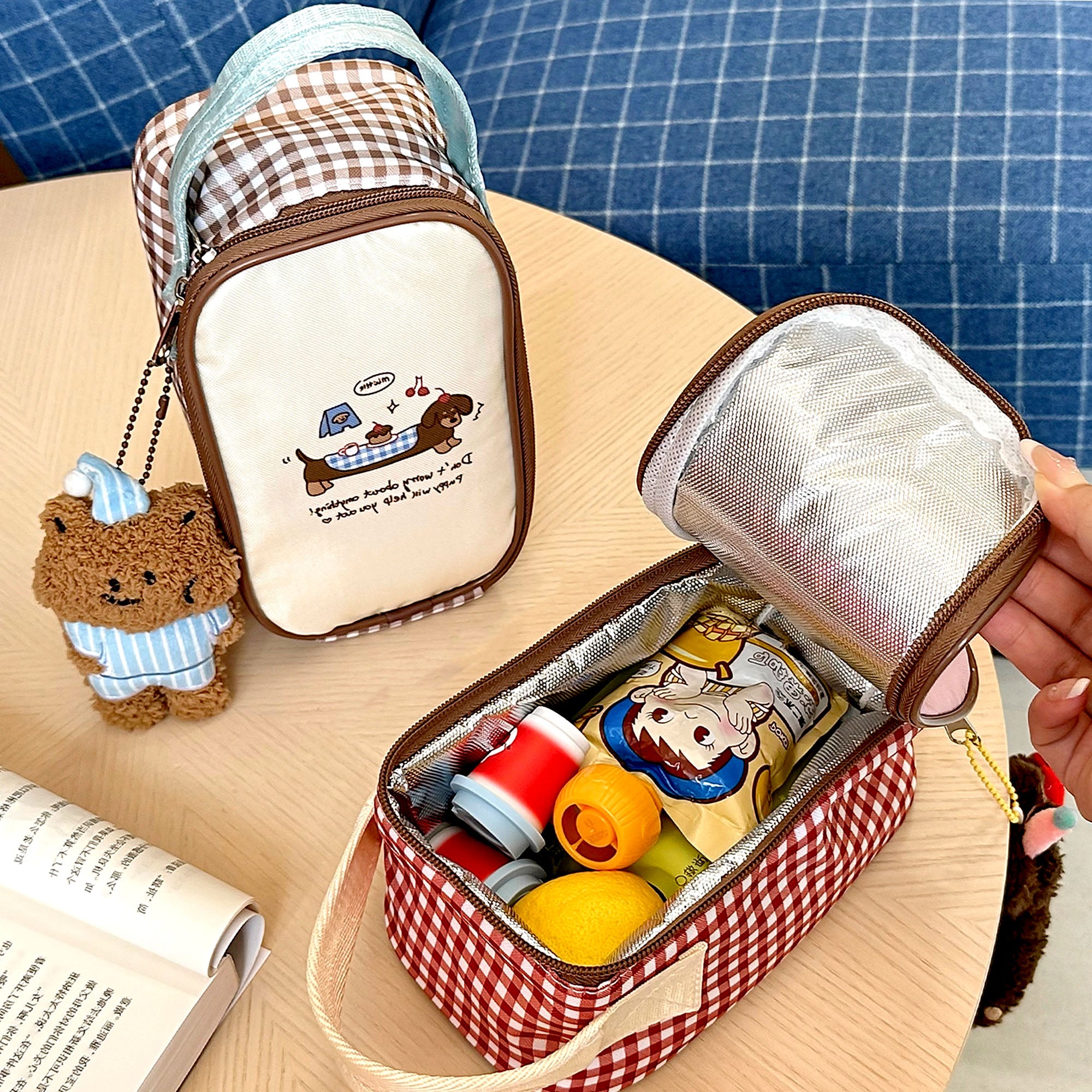 Linkidea Thermal Snack Bag with Pendant, Lunch Cooler Bag Designed for Insulated Food Jar 16oz, Lunch Tote Fits Travel, Compatible with Thermos, Dacool 16 oz Food Jar (Beige)
