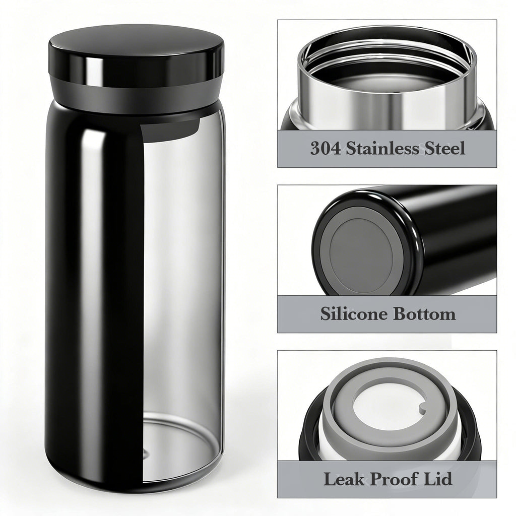 Linkidea 6.8oz (200ml) Mini Water Bottle, Vacuum Insulated Stainless Steel Bottle for Hot & Cold Drinks, Spill-Proof Small Bottle Fit Handbag, Purse and Pocket (Black)