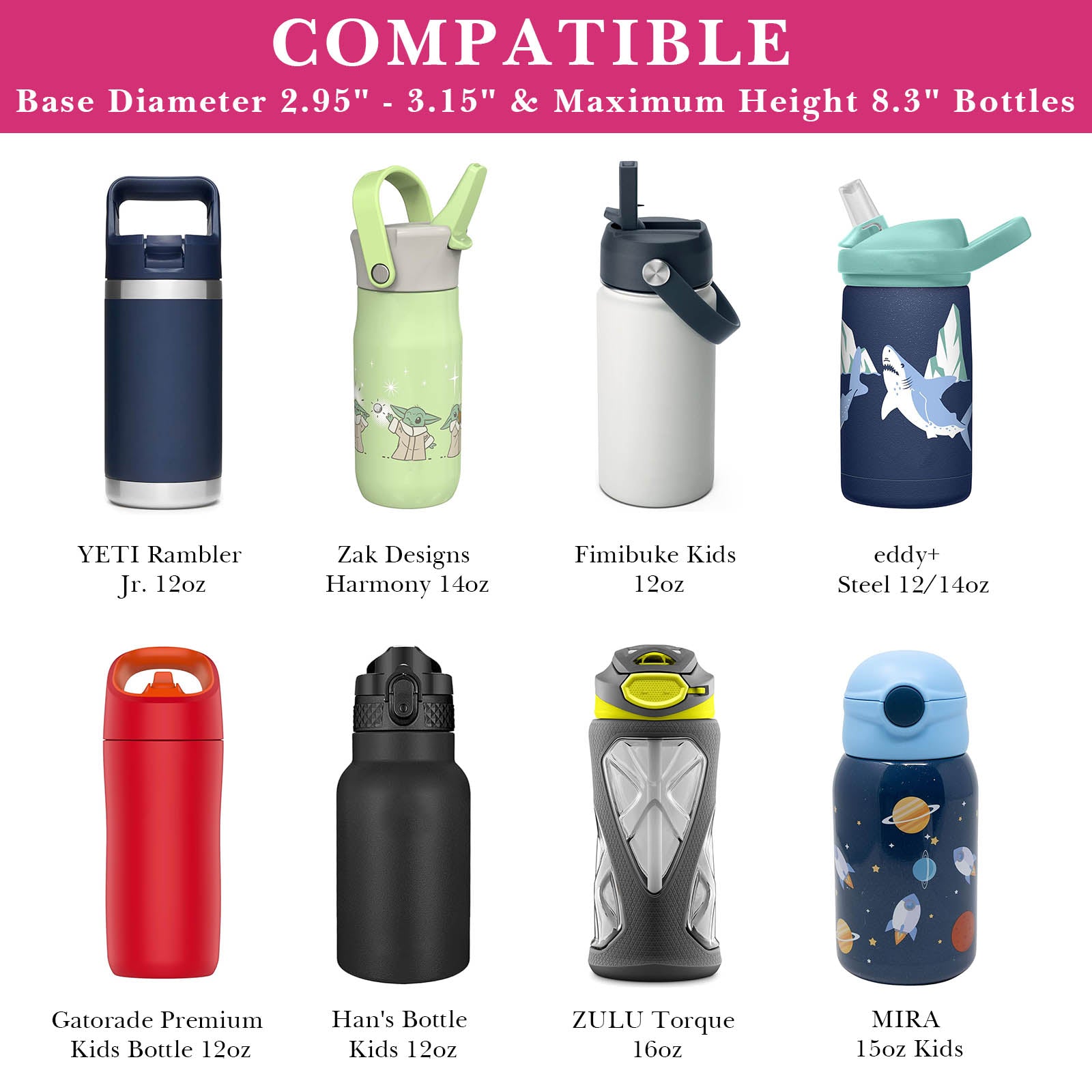 Linkidea EVA Water Bottle Carrier with Strap Compatible with YETI Rambler Jr. 12 oz, MIRA Kids 15oz, Gatorade Premium Kids Bottle 12oz, Waterbottle Sling Holder with Shoulder Strap, Pink