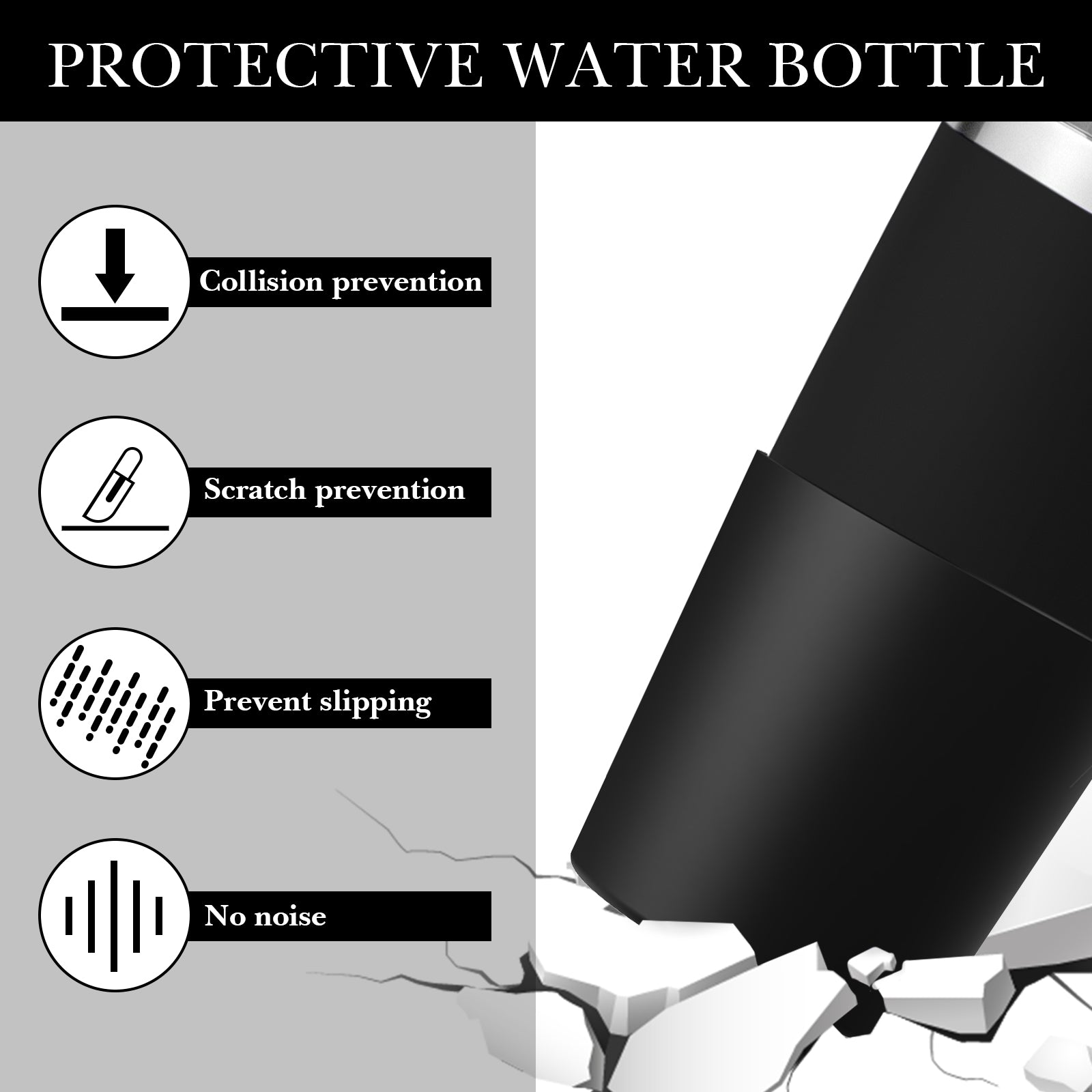 Linkidea Water Bottle Boot Compatible with YETI Rambler Tumbler 20oz/30oz, Travel Mug 20oz/30oz, Silicone Anti-Slip Waterbottle Bottom Sleeve Cover Protector (Black / 2 Pack)
