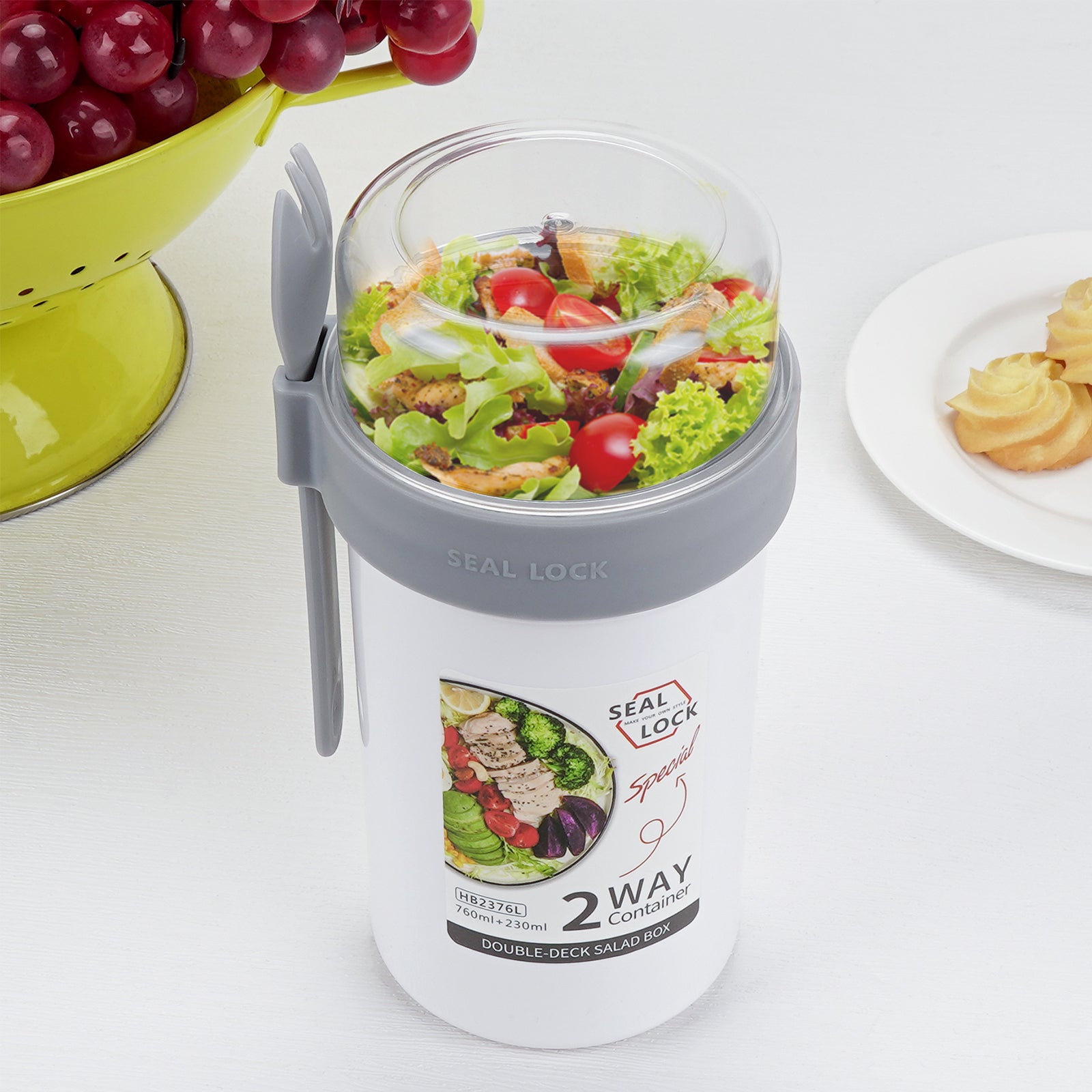 Linkidea Overnight Oats Containers with Lids, 33.4 oz Airtight Plastic Yogurt Cups with Spoons and Lids, Portable Overnight Oats Container for Milk, Cereal, Fruit, Yogurt, Fits Work/Picnic (White)