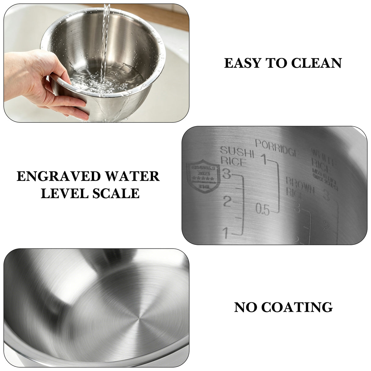 Linkidea 316 Stainless Steel Inner Pot Replacement Compatible with Zojirushi NS-LGC05XB NS-LAC05 3-Cup Rice Cooker, No Coating Cooking Bowl, Dishwasher Safe