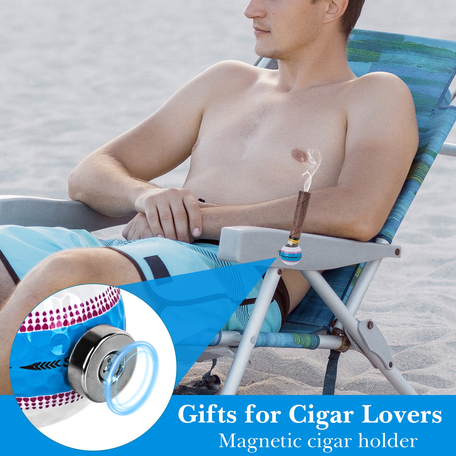 Linkidea Magnetic Cigar Holder, Stand Fits Golf Carts, Beach Chairs, Bar, Park Smoking Accessories, Compatible with Various Cigars (White)