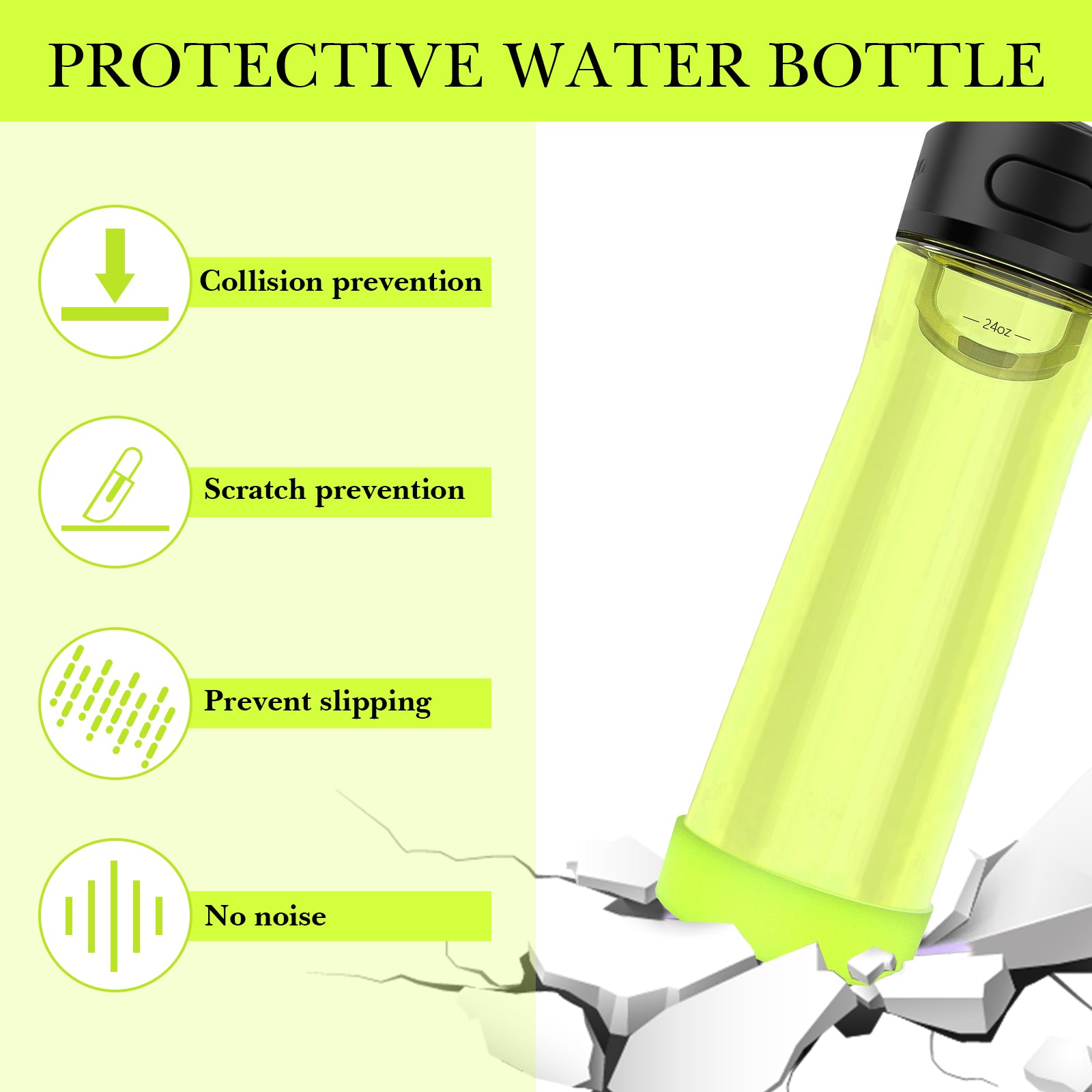 Linkidea 2 Pack Water Bottle Boot Compatible with Contigo Jackson Chill 2.0 20oz/24oz, Ashland Chill 20oz/24oz, Silicone Anti-Slip Bottle Bottom Bumper Protector (Chartreuse)
