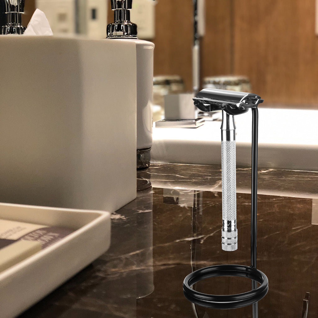 Linkidea 2 Pack Stainless Steel Safety Razor Holder, Travel Shaving Stand, Compatible with Gillette Fusion 5, ProShield, Mach 3 Long Handle Razor (Black)