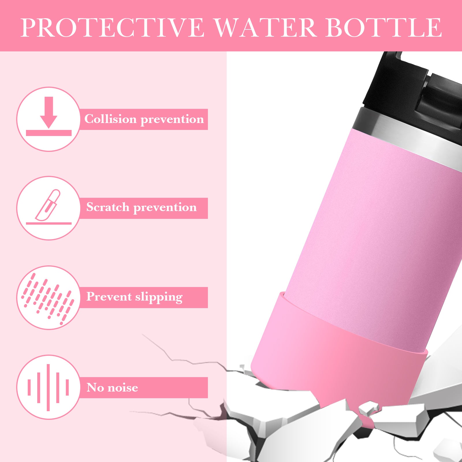 Linkidea Water Bottle Boot Compatible with YETI Rambler Jr. Kids 12oz, Rambler 12oz/18oz, Yonder 20oz/25oz, Silicone Anti-Slip Bottle Bottom Sleeve Bumper Protector (Light Pink / 2 Pack)