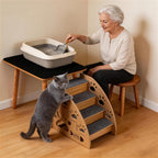 Elevated No-Bend Cat Litter Box Stand with Self-Adhesive Pad, Raised Litter Box Stand for Seniors with Back Pain, Arthritis & Limited Mobility, Comfortable Pet Care Station, Easy Reach