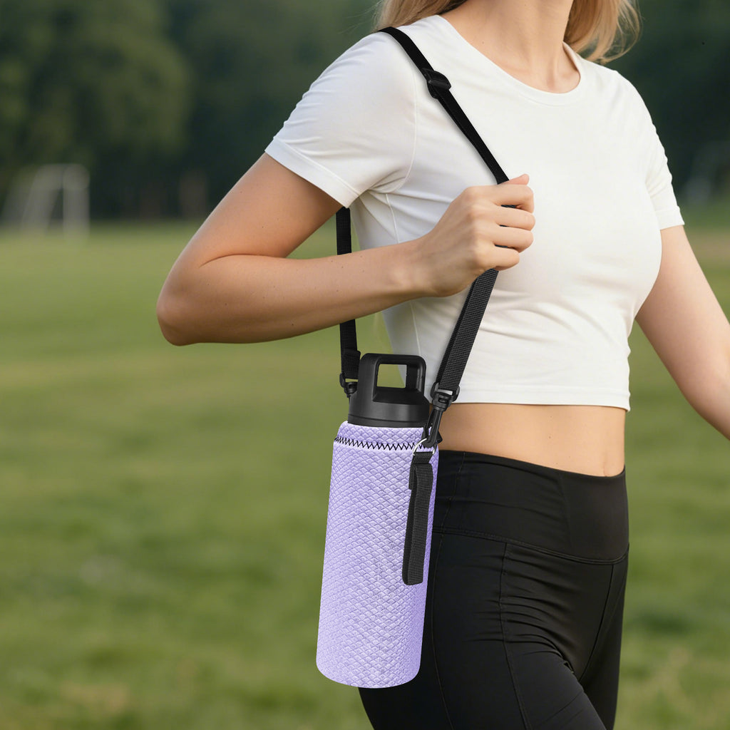 Linkidea Water Bottle Carrier with Strap Compatible with YETI Rambler Bottle 26oz/36oz, Waterbottle Sling Bag Holder with Shoulder Strap, Light Purple