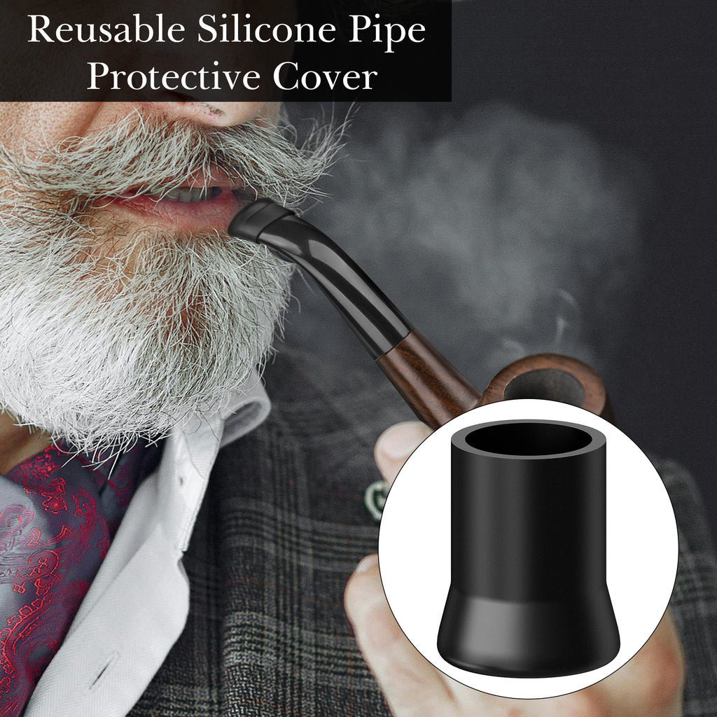 Linkidea 50 Pcs Silicone Pipe Bits for Smoking Pipes, Soft Silicone Bite Guards & Stem Protectors for Small/Medium Classic Pipes, Mouthpiece Clenchers (Black)