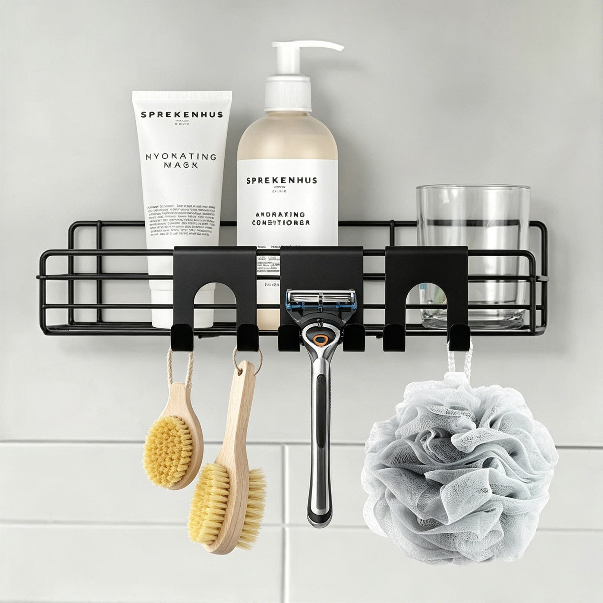 Double Hooks Towel Hanger Rack No-Drill for Frameless Shower Door, 2 Pack