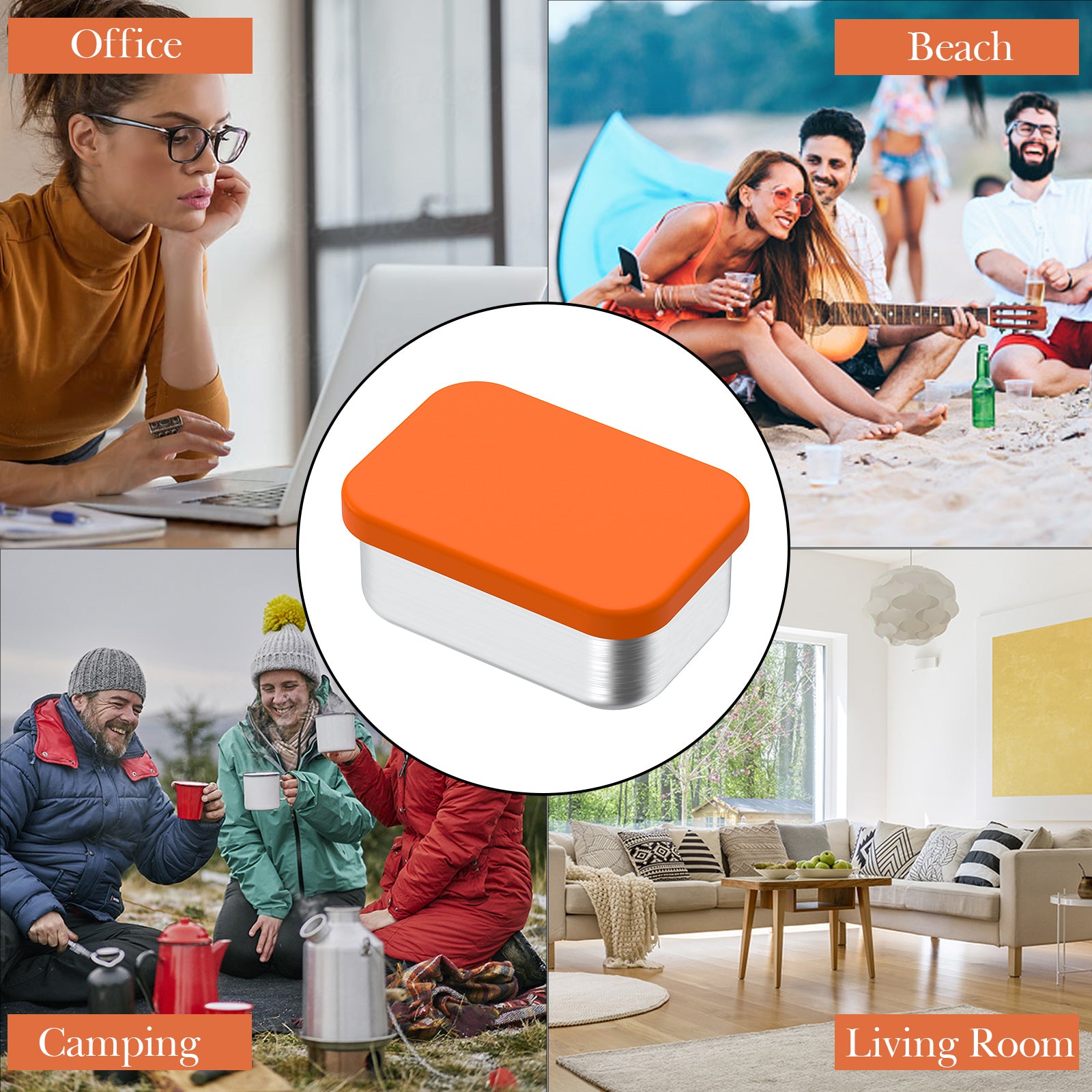 Linkidea 304 Stainless Steel Rectangle Bento Lunch Box, with Silicone Lids Dishwasher Safe, Plastic Free Storage Bento Box Container (12oz)