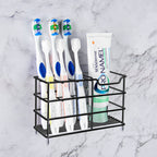 Linkidea Toothbrush Holder for Shower, Stainless Steel Tooth Brush Storage Stand Rack, Wallmount / Countertop 7 Slot Organizer Compatible with Colgate Extra Clean, Oral-B CrossAction (Black)