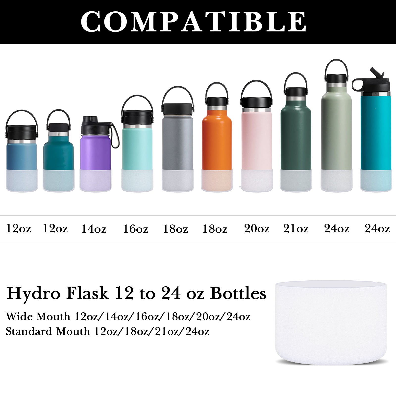 Linkidea 2 Pack Water Bottle Boot Compatible with Hydro Flask Wide Mouth 12oz/14oz/16oz/18oz/20oz, Silicone Bottle Bottom Sleeve Bumper Protector (Clear)